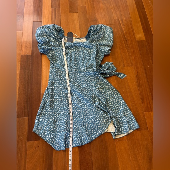 SAMPEEL Womens Summer Dresses Square Neck Puff Sleeve Tie Waist Short Dress - Picture 8 of 8